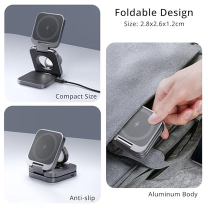 3-in-1 Wireless Charger Stand, LULULOOK 15W Magnetic Charger Wireless Fast Charging Station for iPhone 16/15/14 Series, Aluminum 5W Charger for Apple Watch, AirPods, USB-C Charging Cable Included - color: Gray