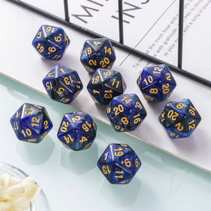 10 Pieces Polyhedral Dice Set D20 Dice 20mm Acrylic 20 Sided Game Dice for Dungeons and Dragons RPG MTG DND Dice Table Games (Starry Blue Black) - color: Starry Blue Black