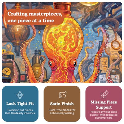 Cross & Glory | 1000 Piece Jigsaw Puzzles for Adults | Octopus Alchemy | The Lava Experiment | Lava Lamp Octopus Puzzle 1000 Pieces | Satin Finish Ocean Puzzle for Adults | Ages 14+ - color: Octopus Alchemy