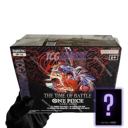 OP16 The Time of Battle Booster Box English OP-16 Booster Box Display Factory Sealed for OP16 Paramount War Theme One Piece Cards English TCG (24 Packs) + Custom TCG Fabrik Don Card
