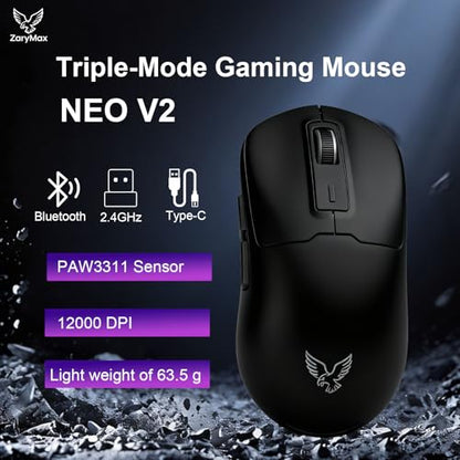NEO V2 Wireless Gaming Mouse, Tri-Mode, 55g, 12000DPI RGB, Black - color: Black