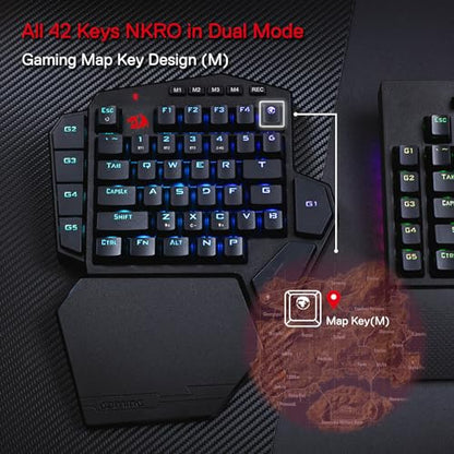 Redragon K585 PRO Wireless One-Handed Mechanical Keyboard, 42 Keys 3-Mode RGB 40% Gaming Keypad w/ 7 Onboard Macro Keys, Detachable Wrist Support, Rechargeable Battery (Blue Switch) - color: Blue Switch