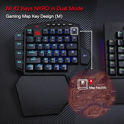 Redragon K585 PRO Wireless One-Handed Mechanical Keyboard, 42 Keys 3-Mode RGB 40% Gaming Keypad w/ 7 Onboard Macro Keys, Detachable Wrist Support, Rechargeable Battery (Red Switch) | 0-Delay 2.4GHz Connection, On Board Macro Keys Keyboard, USB Pass-Throug