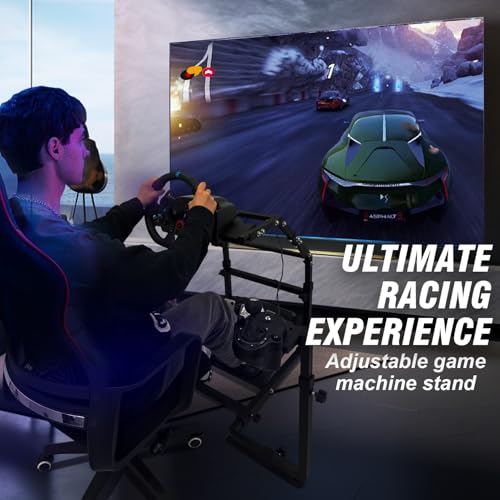 CXRCY Racing Wheel Stand, Height Adjustable & Foldable for G920 G29 G27 G25 | Foldable for compact storage. Wheel & pedals not incl. Also fits Fanatec & Thrustmaster bases. Xbox,PS4,PS5,PC. - color: Black With Adjustable Shifter pedal