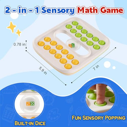 Kiditos Pop Math Game for Kids Ages 4–8, Fidget Math Board Game with Built-in Dice, Addition & Subtraction Learning Toy, Sensory STEM Toy for Classroom, Homeschool & Travel - color: Yellow & Green