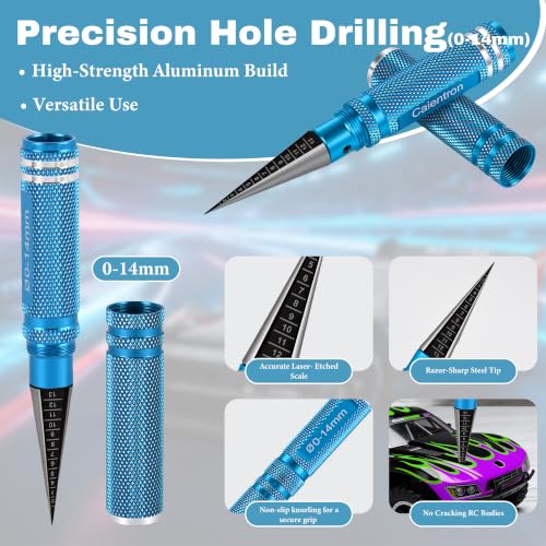 RC Car Body Reamer 0-14mm with Measurement Scale, Hole Punch Tool Kit with Curved & Straight Lexan Scissors, Hobby Knife for RC Shell Mounting, Trimming & Plastic Model Building(Blue) - color: Light Blue