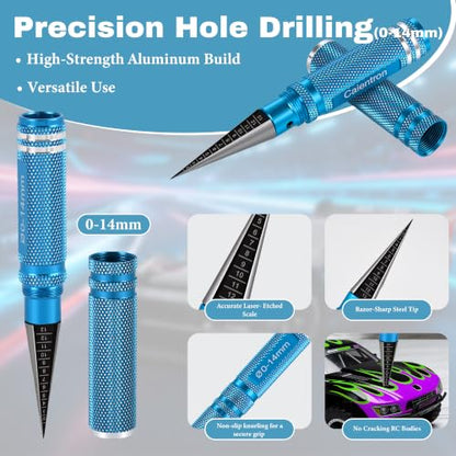 RC Car Body Reamer 0-14mm with Measurement Scale, Hole Punch Tool Kit with Curved & Straight Lexan Scissors, Hobby Knife for RC Shell Mounting, Trimming & Plastic Model Building(Blue) - color: Light Blue
