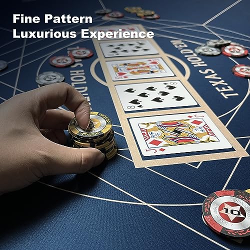 YUZPKRSI 47 Inch Round Poker Mat, Neoprene & Rubber, Texas Hold'em Poker Table Top Casino Card Games, Portable, Carrying Bag Included - color: 47 Inch Round Blue