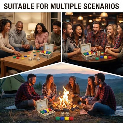 Left Right Roll Dice Game Set - 3 Wood Dice & 36 Plastic Chips in Wooden Box, Fun Family Party Dice Games for Adults, Teens & Friends, Brown - color: Brown