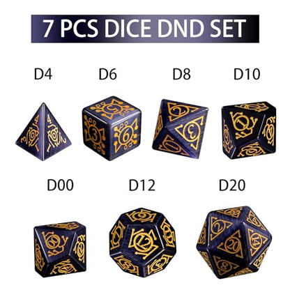 LUCKY-M Glass Polyhedral Dice Set with Case for Dungeons and Dragons, Crystal DND RPG Tabletop Games - color: Purple-ta