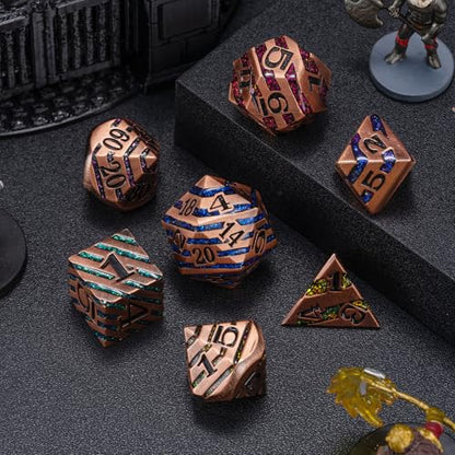 DND Dice Set Dungeons and Dragons Dice d20 Metallic Stripes Dice w/ Gift Case, Polyhedral Dice Sets Tabletop Games D&D Dice MTG Pathfinder Role Playing Game (Antique Red Copper Seven Colors) - color: Antique Red Copper Seven Colors