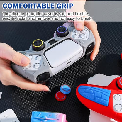 DLseego Protective Cover for PS5 Controller, Soft Silicone Ergonomic Anti-Slip Controller Case Skin with 4 PCS Thumb Stick Grip Caps - Gray - color: Gray