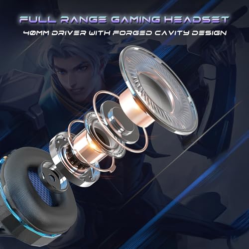 Stereo Gaming Headset for PS4 PC Xbox One PS5 Controller, Noise Cancelling Over Ear Headphones with Mic, LED Light, 7.1 Surround Sound, Soft Memory Earmuffs for Nintendo Xbox Series X|S-Black/Blue - color: Black/Blue