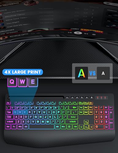 Wireless Keyboard and Mouse Combo, 9 Backlit Effects, Large Print | Phone Holder, 2.4G Lag-Free Ergonomic Keyboards, KM22 MAX Rechargeable Easy to See Set for Computer, Laptop, PC - color: Textured Black