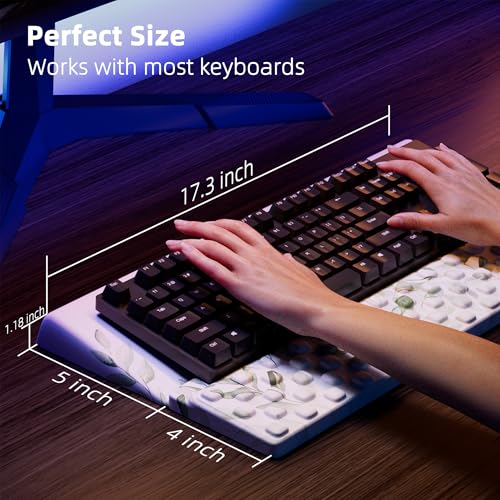 Ospelelf Keyboard Wrist Rest Pad Comfy Ergonomic Keyboard Stand Holder Office Desk Accessories Work from Home Essentials Green Leaves Pattern - color: Green Leaves