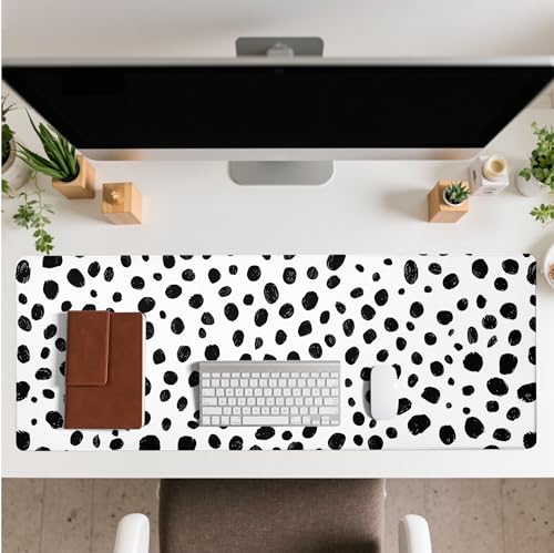 Polka Dot White Large Mouse Pad Desk Pad,Extended Mouse Pad Cute Mouse Pads for Desk Accessories,31.5 x 11.8In Long Computer Keyboard Mousepad Mouse Mat with 3mm Non-Slip Base and Stitched Edge - color: Polka Dot White