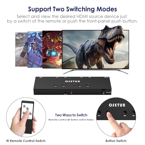 4K@60Hz 4 in 1 Out HDMI Switch, 4 Port HDMI Switcher Selector Support HDR10 & HDCP 2.2 & Full 3D with IR Remote Control Compitable with Nintendo Switch,Xbox PS5/4,Fire Stick,Roku,Apple TV for Gaming - size: 4K60Hz 4×1 HDMI Switch