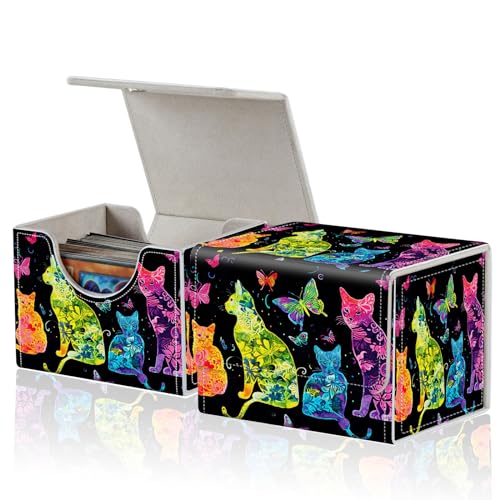for MTG Commander Deck Box,Card Deck Box for Trading Yugioh MTG,Fits 100 Double Sleeved Cards,PU Leather Strong Magnet Case for Magic Commander TCG CCG,Glitter Cat - color: Glitter Cat