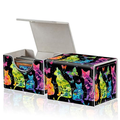 for MTG Commander Deck Box,Card Deck Box for Trading Yugioh MTG,Fits 100 Double Sleeved Cards,PU Leather Strong Magnet Case for Magic Commander TCG CCG,Glitter Cat - color: Glitter Cat