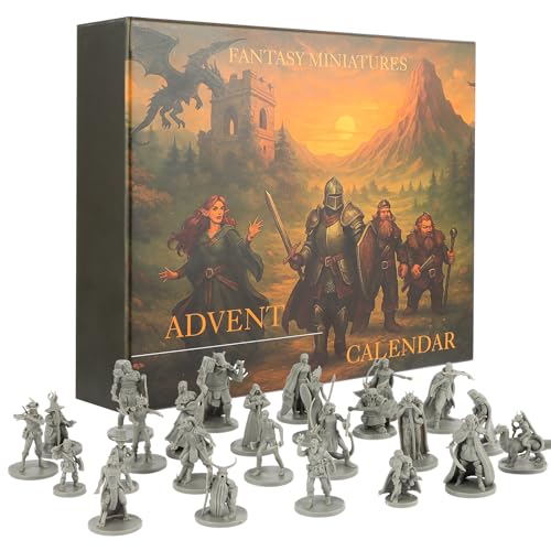 24-Day Fantasy Tabletop Advent Calendar – 24 Unpainted 28–32mm RPG Miniatures – PVC Figures for Roleplaying, Skirmish & Board Games – Holiday Gift for Game Masters & Painters