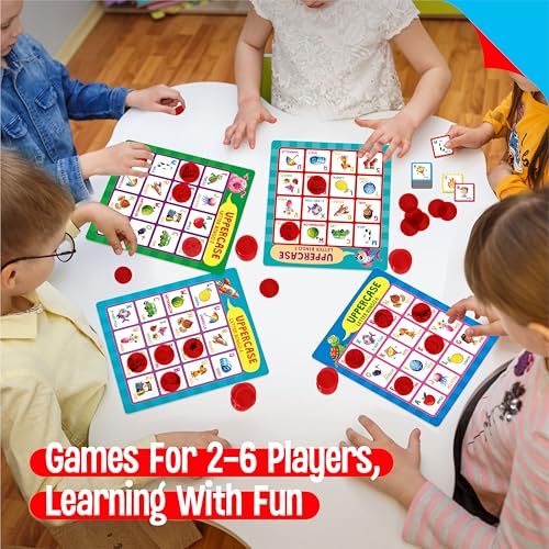 SpriteGru Alphabet Bingo Game, Uppercase/Lowercase/First Words Bingo Educational ABC Letter Learning Board Game for Kindergarten and Preschool Kids Aged 4+, Perfect for Classroom & At Home - style: Alphabet Bingo Game