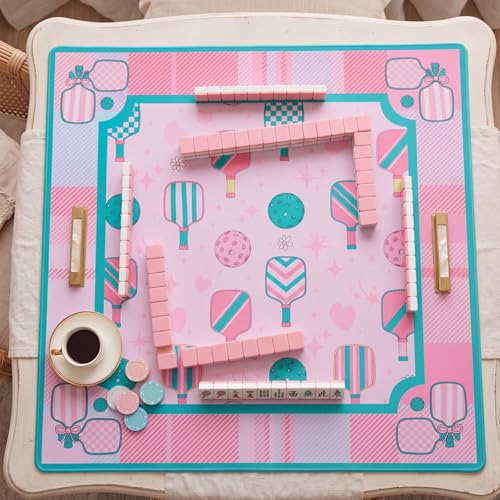 Seenelling Mahjong Mat 31.5" x 31.5" Non-Slip Noise Reduction Mahjong Table Mat Multi Purpose Game Table Cover for Mahj Tiles Board Poker Dominoes Tile Games(Pastel Court Sport)