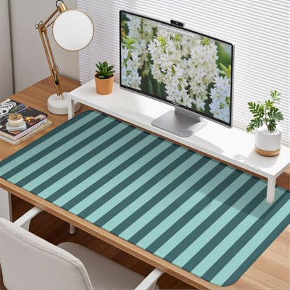 Teal Blue Striped Desk Mat Cute Pastel XXL Large Gaming Mouse Pad Desk Pad Kawaii Cozy Aesthetic Keyboard Laptop Computer Mat - color: A7- Blue Teal