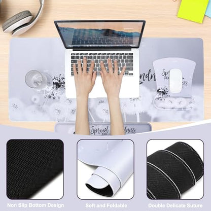 MEGREZ 4-in-1 Mouse Pad with Wrist Rest Ergonomic Memory Foam Desk Mat Set | ergonomic, anti-slip base, 4pcs set, desk pad, mouse wrist rest, keyboard rest, coaster, ideal for office & gaming - color: Gray Dandelion