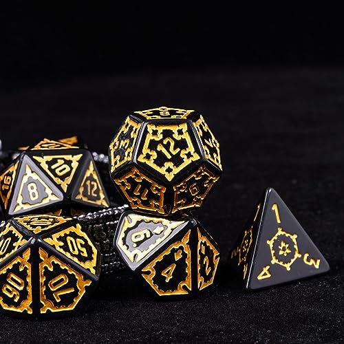 cusdie 7 Pcs 25mm Giant DND Dice with Dragon Eye Dice Bag, Polyhedral Dice Set, D&D Dice for Pathfinder RPG(Black) - color: Black Gold