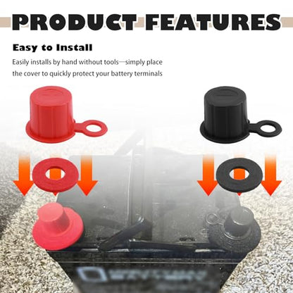 4PCS Car Battery Terminal Caps Kit,Positive/Negative Car Battery Terminal Cover Kit Includes 4PCS Felt Washer,Insulated Batteries Post Protective Cap Cars Accessories