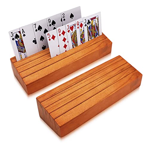 Card Holders for Playing Cards Deck Holder Stand Wooden Card Holder for Kids Canasta Holder for Adults Seniors Crowns Uno Poker Games Set of 2(Orange) - color: Orange