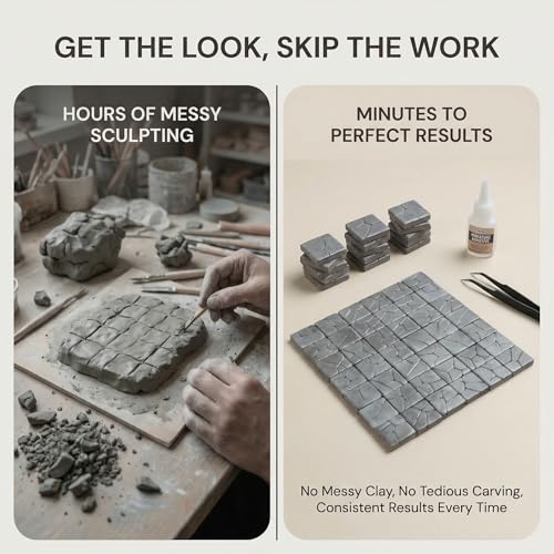 Dollhouse Miniature Paving Stones, Model Tiles | Set of 50 pcs for Fairy Gardens and Tabletop Terrain, REDUCIO! - color: Gray Rock Pavement