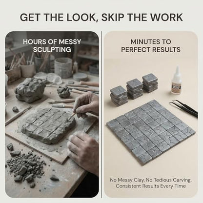 Dollhouse Miniature Paving Stones, Model Tiles | Set of 50 pcs for Fairy Gardens and Tabletop Terrain, REDUCIO! - color: Gray Rock Pavement