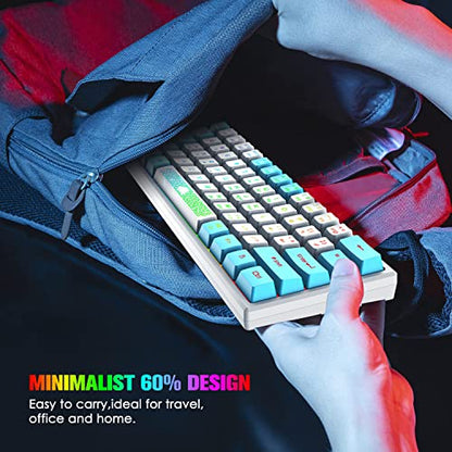 60% Gaming Keyboard and Mouse Combo Samll Mini RGB Backlight Mechanical Feeling and Mechanical RGB 6400 DPI Honeycomb Optical Mouse,Gaming Mouse pad for Gamers and Typists (White & Blue) - color: White & Blue