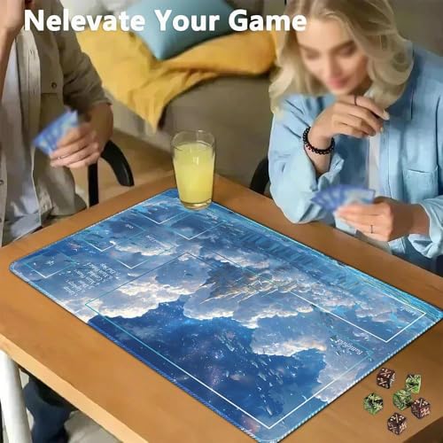 MTG Playmat 24x14 Inch | Optional Game Zone Layout | Non-Slip Rubber Base | Stitched Edges | Includes Free Storage Bag | for TCG, Board Games, and Desk Use(Cloudspire,with Zone) - color: Cloudspire, style: With zone