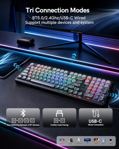 Keymatic Foundation Mechanical Keyboard,98% Pink Creamy Keyboard Gaming Keyboard,3 Mode with Multimedia Screen,RGB Backlit,Jelly MOA Profile keycaps for Win/Mac,Grey - color: Grey