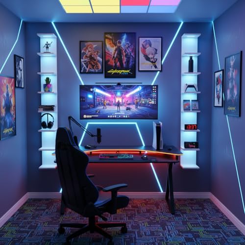 7 Tier RGB Light Wall Shelves, White | Lack Wall Shelf Unit,Vertical Shelf with Remonte Control,White Shelves - color: Rgb-white