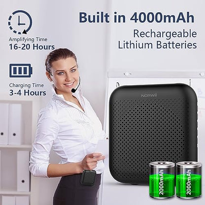 Voice Amplifier with Bluetooth, Portable Speaker with Microphone | Wireless Microphone Headset Speaker for Teacher, Mini Megaphone Sound Amplifier for Classroom, Tour Guides, Speaking - color: Black - 10W