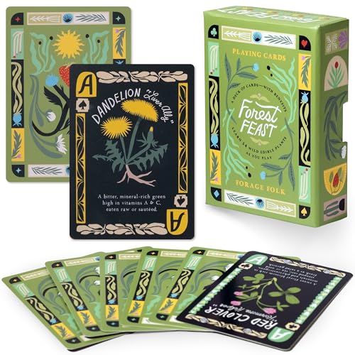Forest Feast Botanical Playing Cards for Nature Lovers & Collectors – Beautiful Playing Cards, Poker Deck Featuring 52 Hand-Illustrated Edible Wild Plants + Digital Booklet of 20 Classic Games - style: Forest Feast