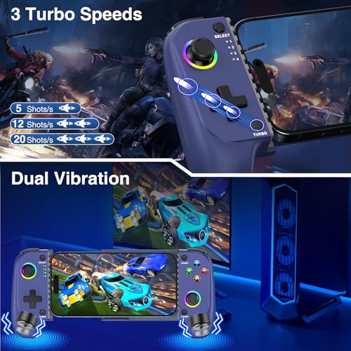 NealGamefy Phone Controller for iPhone/Android - Mobile Gaming Controller with Hall Effect Joystick, Phone Case Support,Turbo Function, Dual Vibration- Phone Controller Compatible with More Games - color: Blue