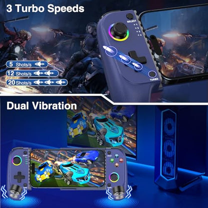 NealGamefy Phone Controller for iPhone/Android - Mobile Gaming Controller with Hall Effect Joystick, Phone Case Support,Turbo Function, Dual Vibration- Phone Controller Compatible with More Games - color: Blue