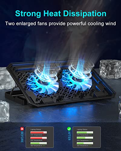 KeiBn Laptop Cooling Pad, Gaming Laptop Cooler 2 Fans for 10-15.6 Inch Laptops, 5 Height Stands, 2 USB Ports (S039) - color: Blue