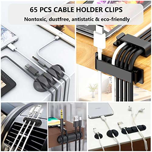 311Pcs Cable Management Organizer Kit 4 Cable Sleeve Split | 53Cable Clips 12Cord Clips Holder,22 Cable Ties, 20 Adhesive Wall Cable Tie, 200Fasten Cable Ties for TV Office Home - size: 311 PCS