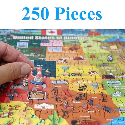 Think2Master United States Map 250 Pieces Jigsaw Puzzle. Great Gift for Adults & Seniors. Easier to Handle Larger Pieces. Size: 14.2” X 19.3” - style: Map of USA