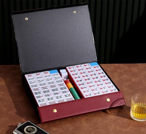 Mose Cafolo Chinese Mahjong Game Set 1.5" X-Large 144 Numbered White Blue Melamine Tiles with Carrying Travel Case,Complete Majong Majiang, Mah Jonng Game Set - color: Blue Tiles
