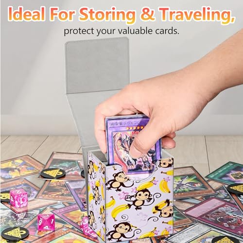 Card Deck Box, Card Storage Box Fits 100+ Single Sleeved Cards, Large Capacity PU Leather Card Storage Box with Strong Magnet for Magic Commander TCG CCG, Cute Cartoon Monkeys Banana - color: Cute Cartoon Monkeys Banana