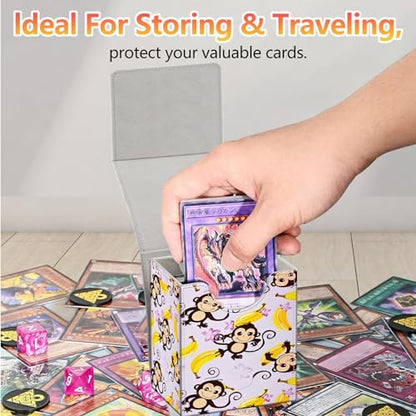 Card Deck Box, Card Storage Box Fits 100+ Single Sleeved Cards, Large Capacity PU Leather Card Storage Box with Strong Magnet for Magic Commander TCG CCG, Cute Cartoon Monkeys Banana - color: Cute Cartoon Monkeys Banana
