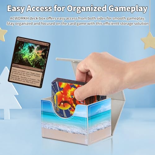 for MTG Commander Deck Box,Card Deck Box for Trading Yugioh MTG,Fits 100 Double Sleeved Cards,PU Leather Strong Magnet Case for Magic Commander TCG CCG,Blue Beach - color: Blue Beach