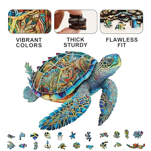Delobil Wooden Puzzles, Sea Turtle Jigsaw Puzzles 200 Pieces, Unique Shaped Wooden Puzzle for Adults and Kids, Ghristmas Gift Family Game 9.2 x 11.2 Inch - color: Sea Turtle, size: 200Pcs
