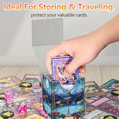 Card Deck Box, Card Storage Box Fits 100+ Single Sleeved Cards, Large Capacity PU Leather Card Storage Box with Strong Magnet for Magic Commander TCG/CCG, Mandala Moonlight Mystery - color: Mandala Moonlight Mystery